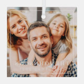 シンプルフレームシモダンックファミリーフォトホリデー ガラスオーナメント (裏面)