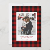 シンプルフレームレッドバッファロープレイドクリスマスフォト シーズンカード (正面)