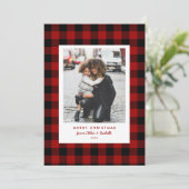 シンプルフレームレッドバッファロープレイドクリスマスフォト シーズンカード (スタンド正面)