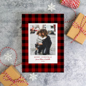 シンプルフレームレッドバッファロープレイドクリスマスフォト シーズンカード