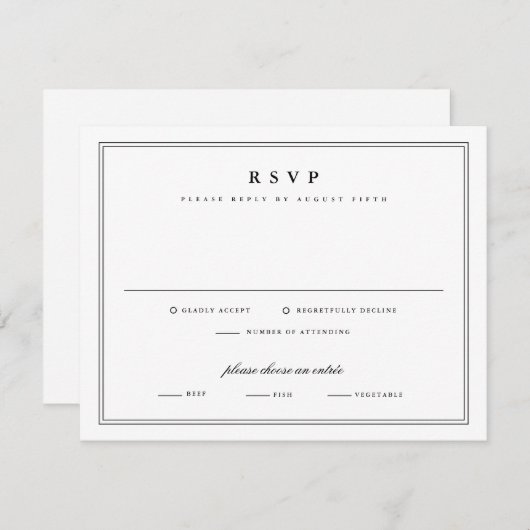 シンプルフレーム白クラシック黒結婚色 出欠カード (正面/裏面)