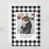シンプルフレーム白バッファローのプレイドのクリスマスフォト シーズンカード (正面)