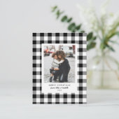 シンプルフレーム白バッファローのプレイドのクリスマスフォト ポストカード (スタンド正面)