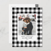 シンプルフレーム白バッファローのプレイドのクリスマスフォト ポストカード (正面/裏面)