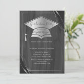 シンプルフレーム シルバー 卒業帽, グレー 卒業証書 招待状 (スタンド正面)