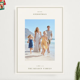 シンプルフレーム モスグリーン×ベージュのフォトクリスマス シーズンカード