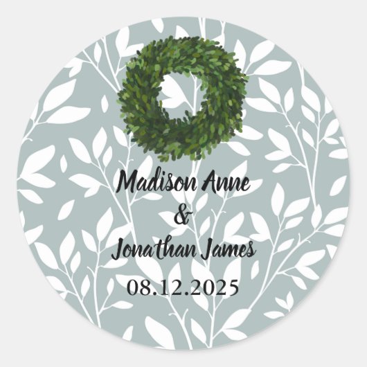 シンプルフローラつる植物葉国式ウェディング ラウンドシール (正面)