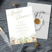シンプルフローラのスクリプトエレガントブライダルシャワー 招待状