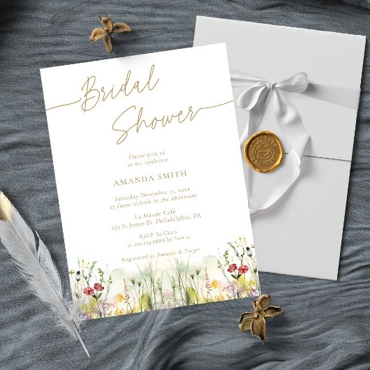 シンプルフローラのスクリプトエレガントブライダルシャワー 招待状