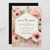 シンプルフローラの水の色ピンク結婚色 セーブザデート (正面/裏面)