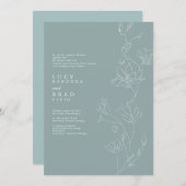 シンプルフローラほこりっぽい青結婚式招待状 招待状 (正面/裏面)