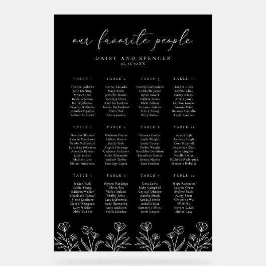 シンプルフローラアウトライン黒アクリル系座席表 アクリルサイン (正面)