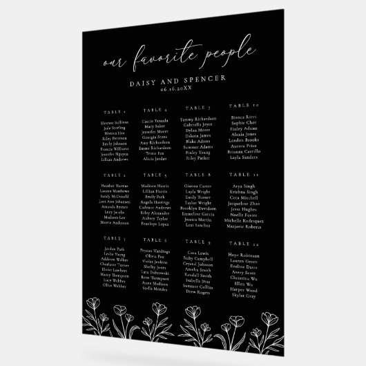 シンプルフローラアウトライン黒アクリル系座席表 アクリルサイン (傾斜)