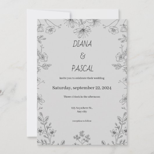 シンプルフローライラストレーション結婚式招待状 招待状 (正面)