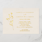 シンプルフローラエレガントアイボリーブラックスケッチ結婚ズ 箔招待状 (正面)