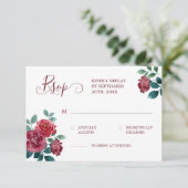 シンプルフローラエレガントウォーターカラーブルゴーニュ結婚ーズ 出欠カード (スタンド正面)