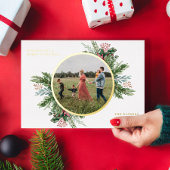 シンプルフローラエレガントクリスマスフォト 箔シーズンカード