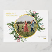 シンプルフローラエレガントクリスマスフォト 箔シーズンカード (正面)