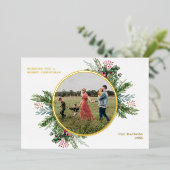 シンプルフローラエレガントクリスマスフォト 箔シーズンカード (立ち正面)