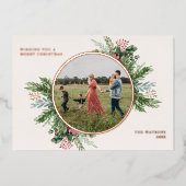 シンプルフローラエレガントクリスマスフォト 箔シーズンカード (正面)