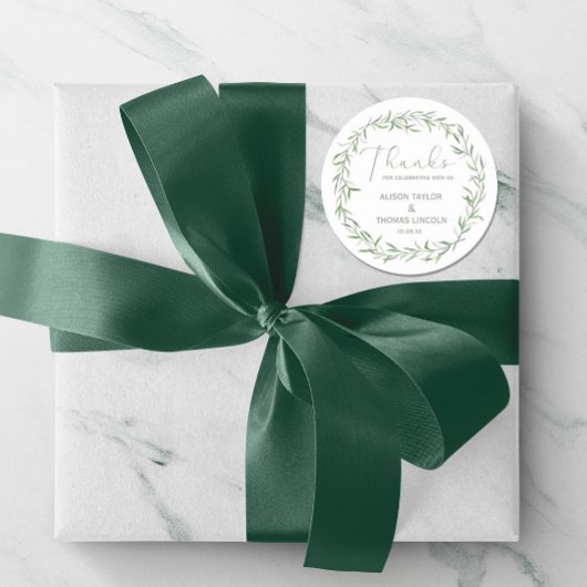 シンプルフローラエレガントセージ緑ありがとうステッカー ラウンドシール