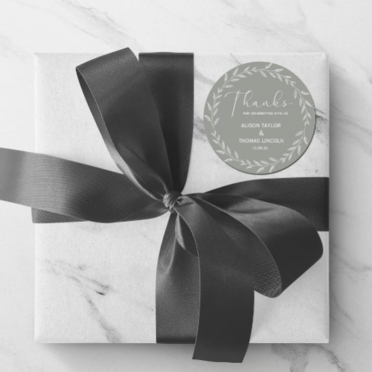 シンプルフローラエレガントセージ緑ありがとうステッカー ラウンドシール