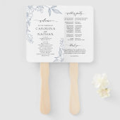 シンプルフローラエレガントダスティブルー結婚式 プログラム ハンドファン (正面&裏面)