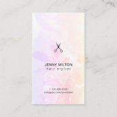 シンプルフローラエレガントブラックはさみ美容師 名刺 (正面)