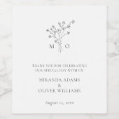 シンプルフローラエレガントブーケミニマ結婚リスト ワインラベル (シングルラベル)