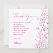 シンプルフローラエレガントホットピンク誕生日 サンキューカード (裏面)