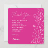 シンプルフローラエレガントホットピンク誕生日 サンキューカード (正面)