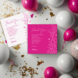 シンプルフローラエレガントホットピンク誕生日 サンキューカード