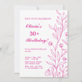 シンプルフローラエレガントホットピンク誕生日 招待状 (正面)
