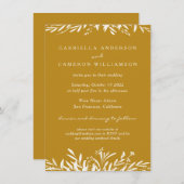 シンプルフローラエレガントマスタードイエローボホ結婚の 招待状 (正面/裏面)