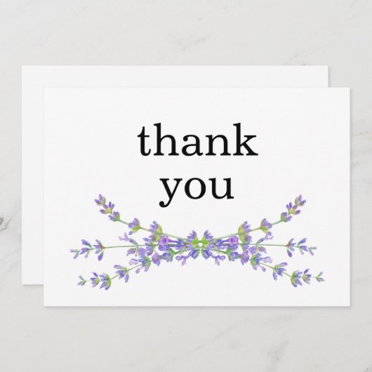 シンプルフローラエレガントミニマルなラベンダー サンキューカード (正面/裏面)