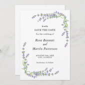 シンプルフローラエレガントミニマルなラベンダー セーブザデート (正面/裏面)