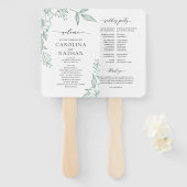 シンプルフローラエレガントミントグリーン結婚式 プログラム ハンドファン (正面&裏面)