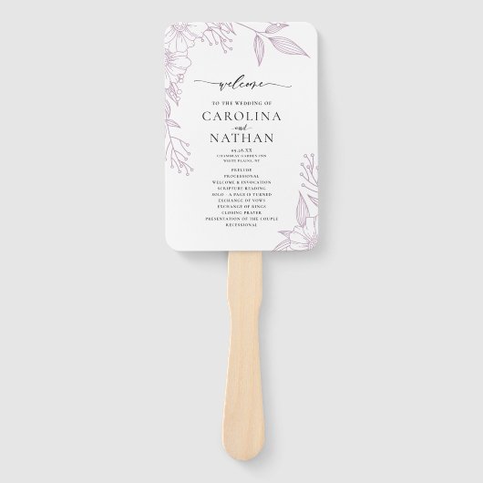 シンプルフローラエレガントラベンダー結婚式 プログラム ハンドファン (正面)