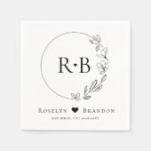 シンプルフローラエレガントリース結婚モノグラム スタンダードカクテルナプキン (正面)