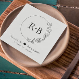 シンプルフローラエレガントリース結婚モノグラム スタンダードカクテルナプキン