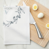 シンプルフローラエレガントローレルリースモノグラム キッチンタオル (四つ折り)
