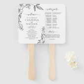 シンプルフローラエレガント白黒結婚式 プログラム ハンドファン (正面&裏面)