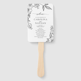 シンプルフローラエレガント白黒結婚式 プログラム ハンドファン