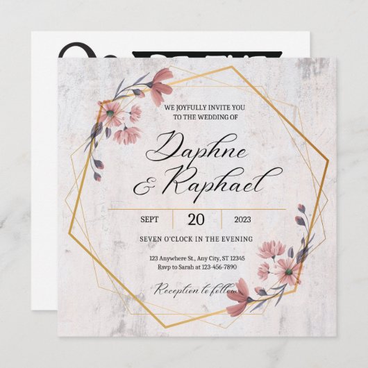 シンプルフローラエレガント結婚式招待状カード 招待状 (正面/裏面)