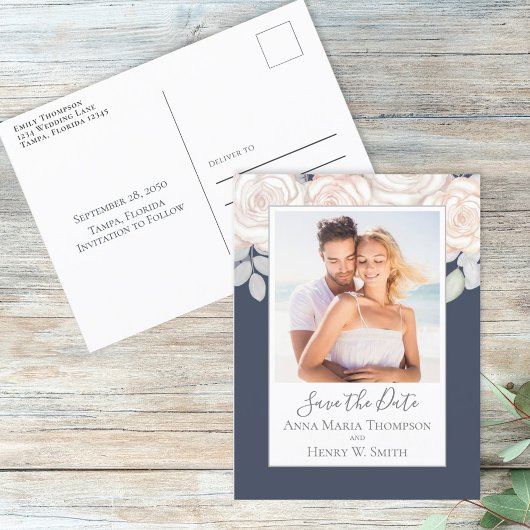 シンプルフローラエレガント赤面ダークブルーローズブーケ ポストカード