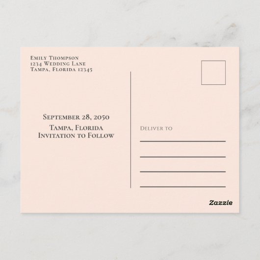 シンプルフローラエレガント赤面ピーチローズブーケ ポストカード (裏面)