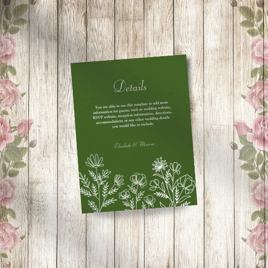 シンプルフローラオリーブ結婚グリーンのエンクロージャカード エンクロージャーカード