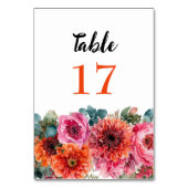 シンプルフローラオレンジ&ピンク結婚ズ テーブルナンバー (正面)