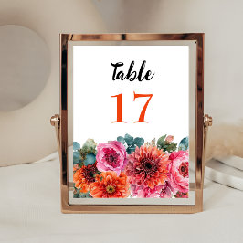 シンプルフローラオレンジ&ピンク結婚ズ テーブルナンバー