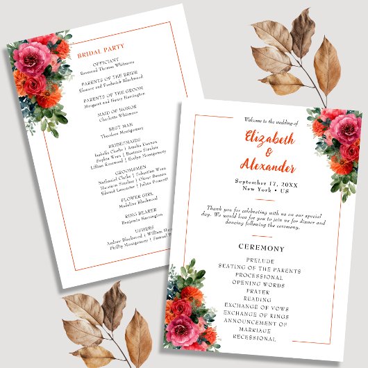 シンプルフローラオレンジ&ピンク結婚ズ プログラム